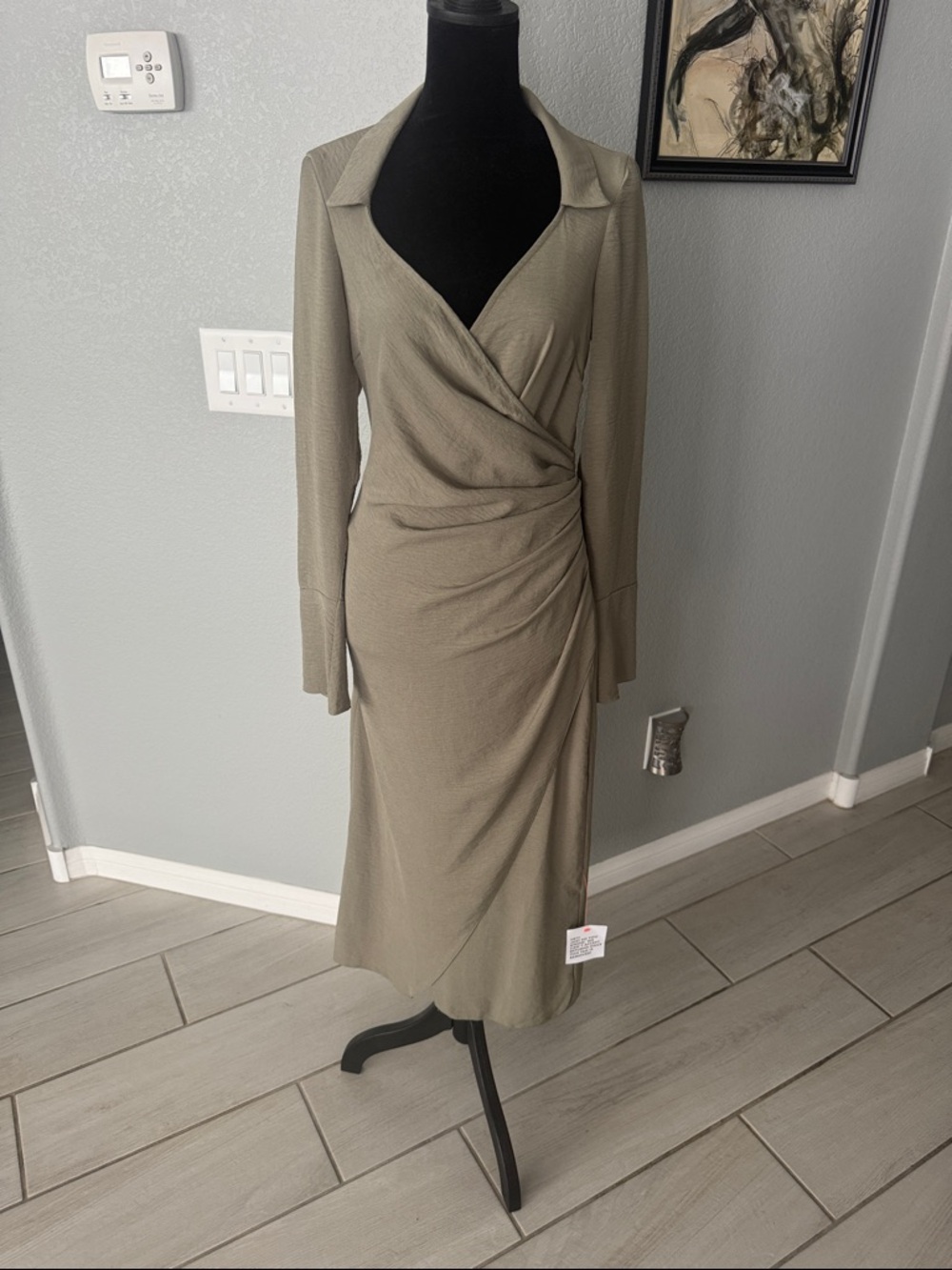 ASOS DESIGN 70s Drape Front Wrap Midi Dress in Khaki